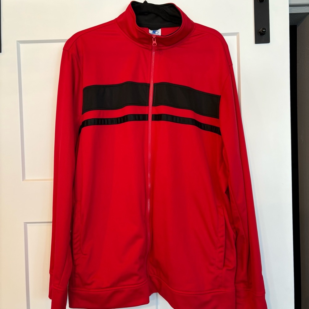 Starter Vintage Track Jacket Retro Style Full Zip Jacket Red/ Black Stripes